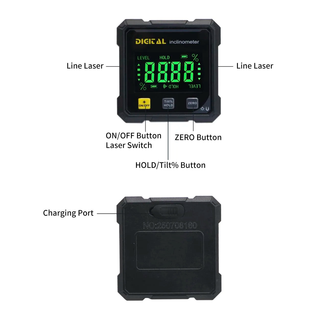 4-Side Magnetic Digital Inclinometer With Laser